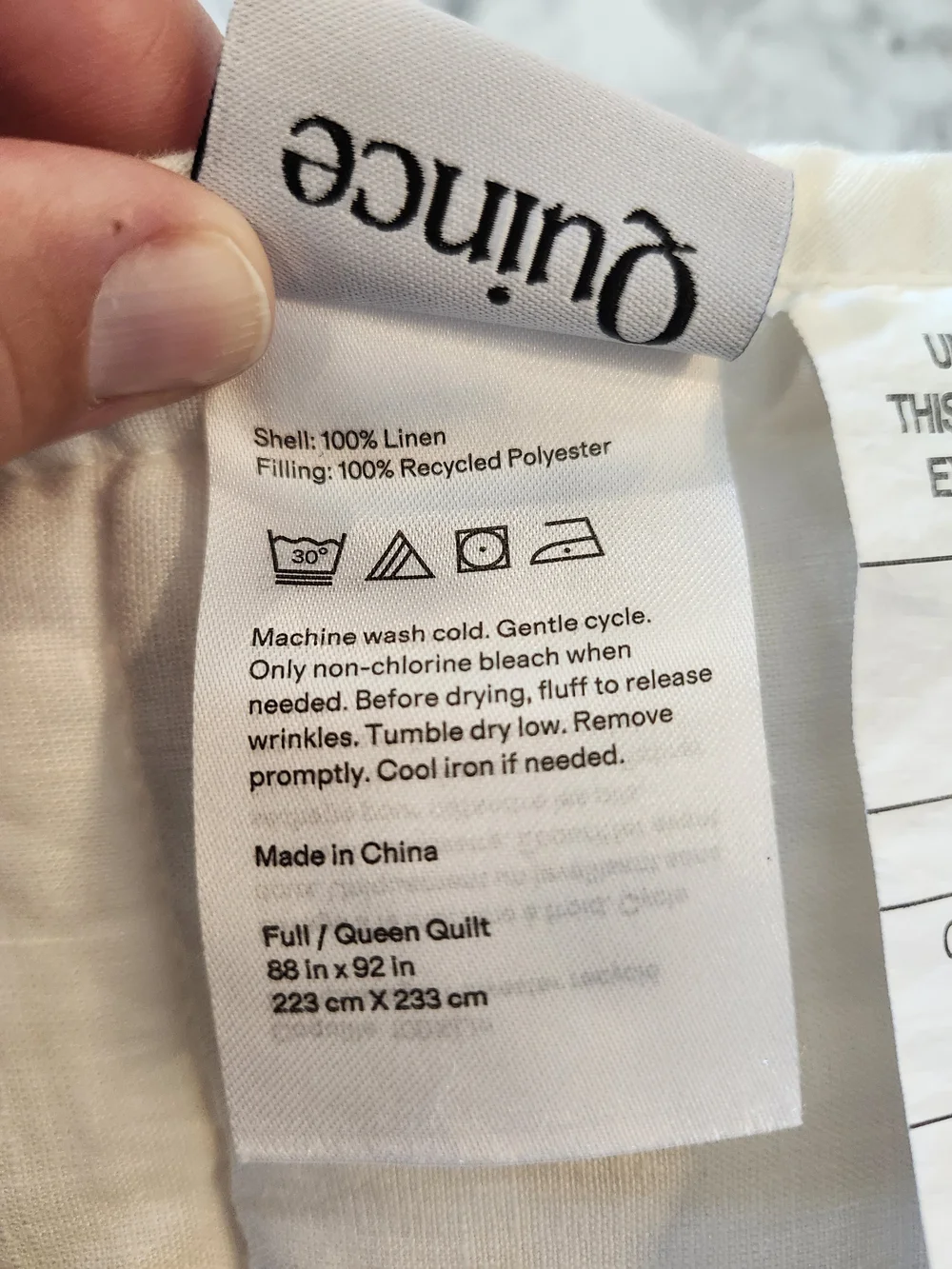 Quince European Linen Box Quilt White Full/Queen 88x92 EUC OEKO-TEX